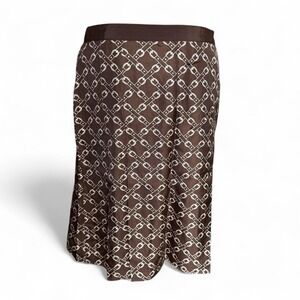 Vintage J Crew Brown Equestrian Buckle Print Brown Silk Midi Skirt Size 8 Preppy